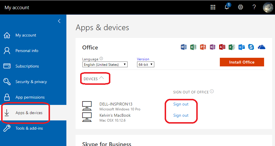 The image illustrate how to Sign out Office 365 ProPlus
